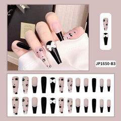 24pcs Butterfly Decorated False Nails Long Ballet Rhinestone Removable Paragraph Manicure Fake Nail Tips Full Cover Acrylic Z141