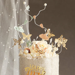 Wedding Cake Crown Topper Cake  Decoration  Ornate Wrought Iron Butterfly Wreath Ornaments Pearl Crystal Crown Birthday Dress Up