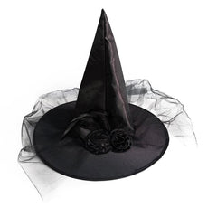 Witch Hat with Lace Mesh Rose and Feather Creative Halloween Costume Props for Festival Party Masquerade NSV