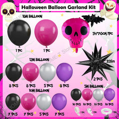 YICKYUE  -  Black Hot Pink Halloween Balloon Arch Garland Kit Skeleton Starburst Balloons for Birthday Halloween Theme Party Decoration