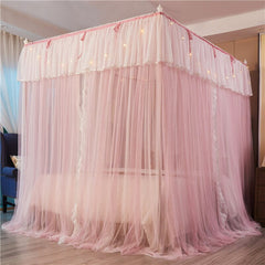 Pink White Double-deck Romantic Lace Princess Style Three-door Floor-standing mosquito net Suitable for 1.2m 1.5m 1.8m 2m Bed