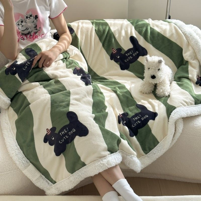 Yickyue Cute Dog Printed Plush Blanket Coral Fleece Sofa Cover Cartoon Blanket Shawl Blanket Warm Soft Blanket For Bed Throw Blanket