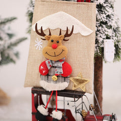 Yickyue 20cm Christmas Linen Tote Bag Xmas Kids Gift Bag Santa Claus Snowman Elk Candy Bag Merry Christma Storage Bag Happy New Year