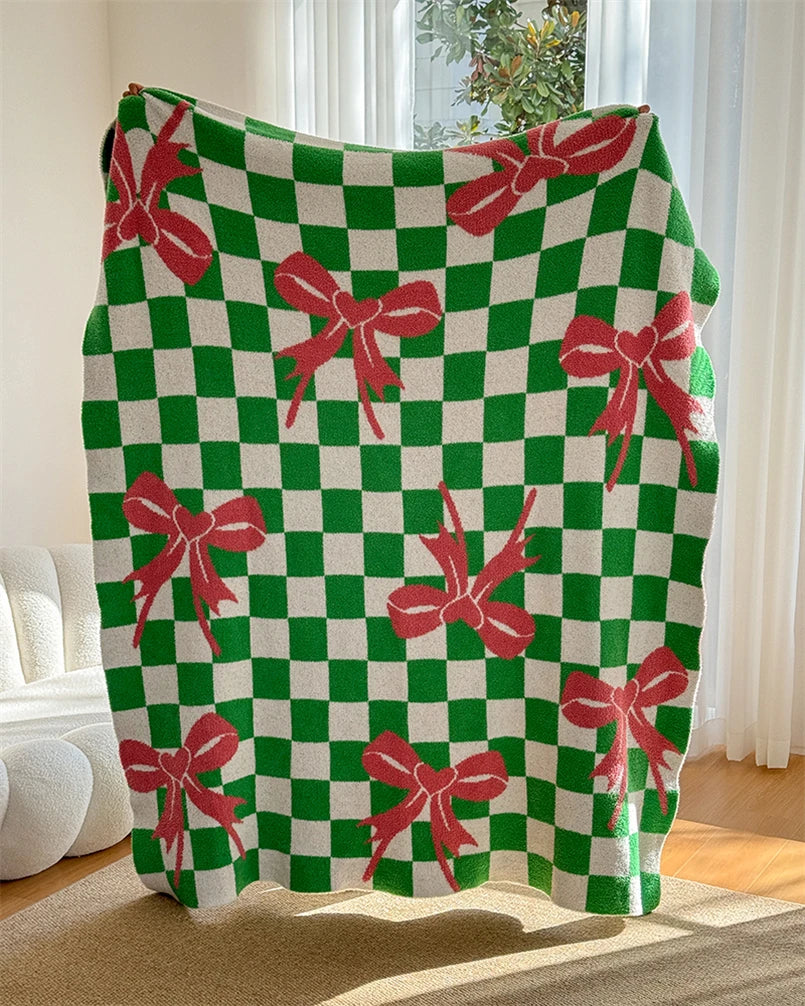 YICKYUE  -  Simple Square Blanket Bow Sofa Blanket Shawl Lunch Blanket Soft Skin-friendly Half-side Velvet Casual Blanket