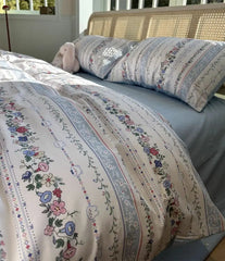 Yickyue -  pastoral flower blue bedding set,twin full queen rustic floral cotton home textile bed sheet pillow case quilt cover