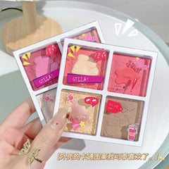 Gella's 4 Colors Fun Blush Eyeshadow Palette Three-dimensional Embossed Powder Fine Easy To Color Natural Lasting Face Makeup
