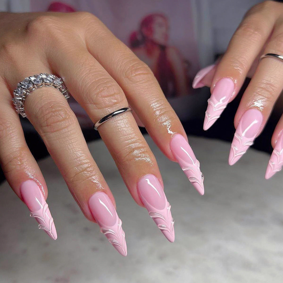 YICKYUE  -  New 3D Butterfly False Nails Pink Blush Fake Nail Patch Full Cover Wearable Sweet Korean Style Press on Nails for Girl Women