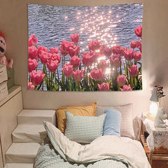 3D Window Scenery Tapestry Wall Hanging Cloth Sunrise Sunset Views Tapestry Bedroom Dormitory Background Decor tapiz pared