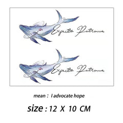 Blue Whale Temporary Tattoo Sticker Arm Leg Men and Women Body Art Fake Tattoo English Letter Sticker