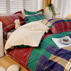 YICKYUE  -  Autumn Mocha Plaid Bedding Set