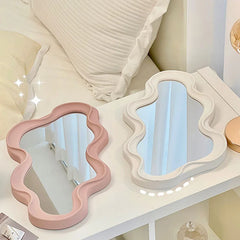YICKYUE  -  Table Wavy Mirror Makeup Wall Art Aesthetic Small Irregular Luxury Bathroom Garden Mirror Hotel Spiegels Bedroom Decoration