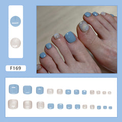 YICKYUE  -  24pcs Summer Blue False Toenails Shiny Powder Cat Eye Fake Toenails Tips Wearable Detachable Spice Girl Press on Toe nails