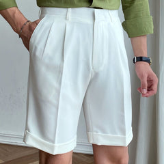 YICKYUE  -  Summer Suits Shorts Men Solid Color Business Dress Pants Office Social Casual Slim Fit Pants Wedding Streetwear Trousers