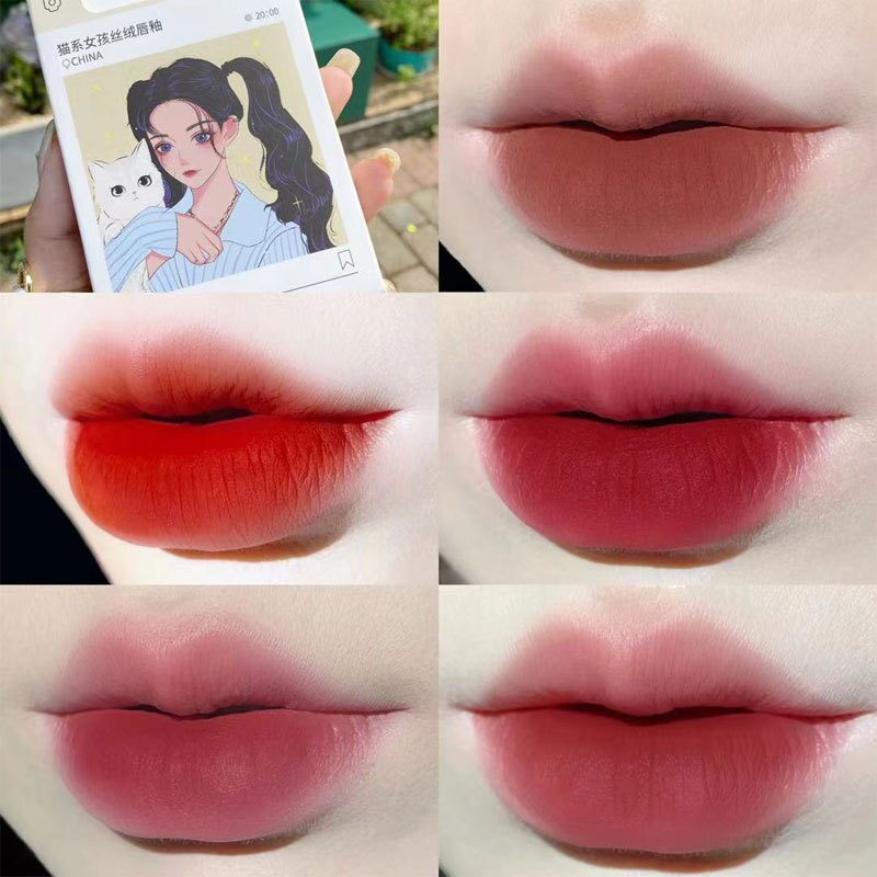 HERORANGE Lip Glaze Set 5 Pcs Cat And Girl Matte Velvet Lip Mud Lipstick