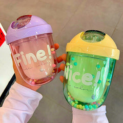 Gliding Lid Cup Colorful Story Simple Plastic Straw Cup Household Double-layer Water Cup High-value Girl Heart Water Cup