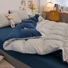Japanese-style simple washed cotton bedding, four-piece duvet cover, bed sheets, student dormitory