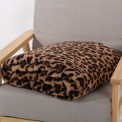 YICKYUE  -  1pc Faux Rabbit Fur Leopard Print Double-layer Lunch Break Blanket, Sofa Couch Home Throw Blanket Nap Blanket