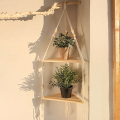 Macrame Wall Shelf Bohemian Home Decor Triangle Shelves Wall Decor Plant Hanger Candle Holder For Living Room Bedroom Decoration