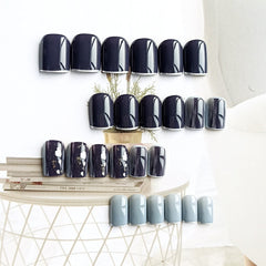 Shiny Glittler False Nails with glue Short Black Fake Nails Gold Sequins Patch Nails artificial nails Full tips faux ongle