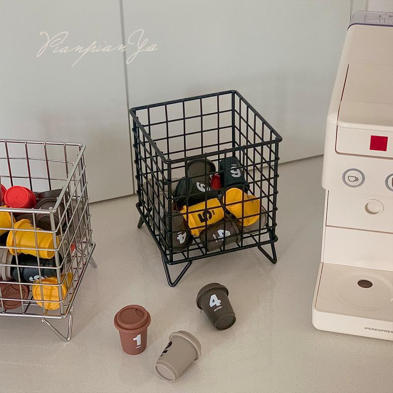 Nordic Metal Storage Rack Cosmetic Storage Rack Capsule Coffee Storage Box Desktop Storage Basket  Home Decor 13 x 13 x 16cm