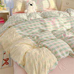 YICKYUE  -  Korean Princess Style French Princess Style Four-Piece Bed Set Hollow Lace Quilt Cover Bed Sheet Bed Skirt Bedding Three-Piece