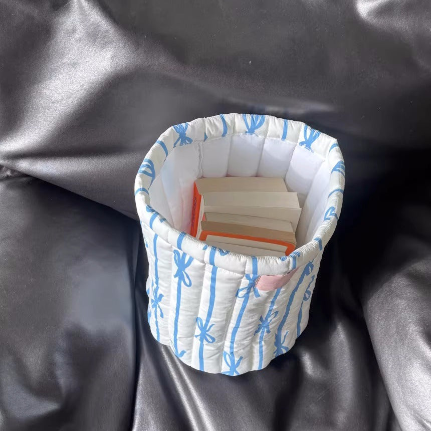 YICKYUE  -  Fabric Storage Basket Bowtie Quilted Circular Storage Bucket Office Desktop Miscellaneous Sorting Basket Dirty Clothes Basket