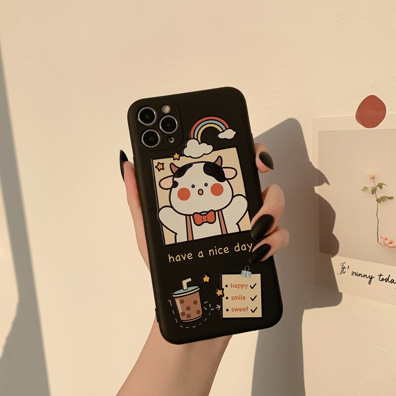 Cute catoonBear phone case for iphone 12 11 Pro Max XR X XS MAX 7 8 Plus case milk tea soft silicone for iphone 12 mini cover