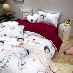 Home Bed Duvet Quilt Cover Set Flat Sheet Pillowcase Soft Bedding Set for Adult Kids Twin Queen Cotton Ployester