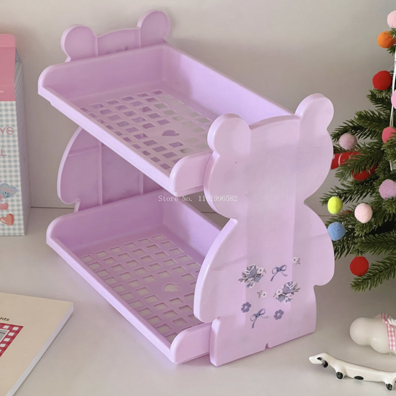 YICKYUE  -  Plastic Foldable Multifunction Double-deck Desktop Storage Shelf Rest Room Toiletries and Cosmetics Storage and Finishing Rack