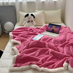Yickyue Warm Autumn Blanket for Beds Double Lamb Fleece Plush Coral Velvet Bed Sheets Thin style Comfortable Sleeping Blanket For Home