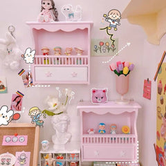 Pink Home Decor Wall Mount Wood  Frame Books Toys Storage Shelf Rack Holder For Home Girl Bedroom Decor