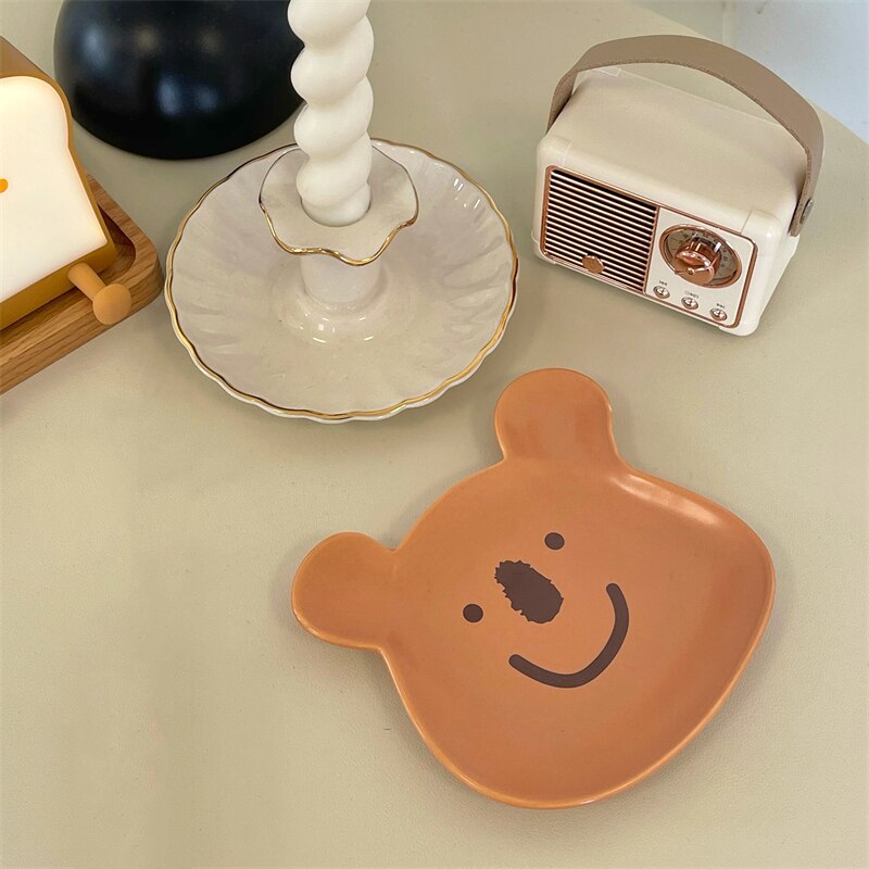 Cute Korean Bear Bowl Plate Tableware Kawaii Ceramic Dishes Fruit Noodle Salad Breakfast Bowl Accessories Utensils For Kitchen