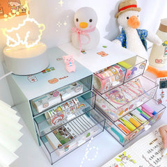 Yickyue Desktop Storage Box Drawer Type Multi-layer Compartment Student Desk Tape Stationery Cosmetics Organizer Office Supplies