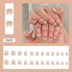 24P Flesh Shiny Edge Nail Art Coffin Full Cover False Nails Detachable Wearing Reusable Fake Nails Full Cover Press On Nail tips