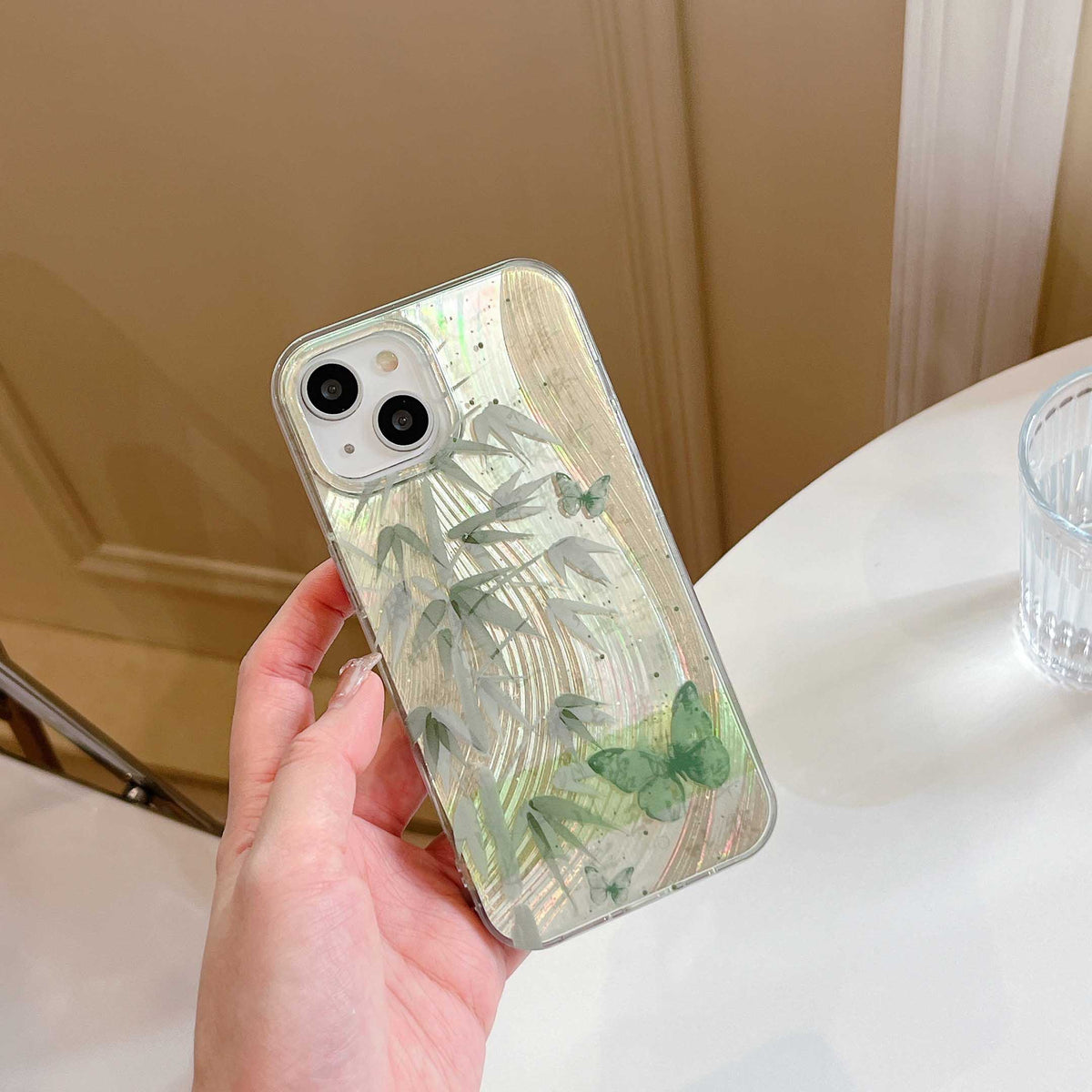 YICKYUE  -  Neo-chinese Green Bamboo Shiny Phone Case For Iphone 14Pro 15Pro 15 Pro Max 15promax 13 14 13Pro Summer Pendant Shell Fundas