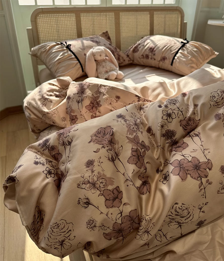 YICKYUE  Romantic vintage pastoral flower bedding set,full queen king rustic 100s cotton home textile bed sheet pillow case quilt cover