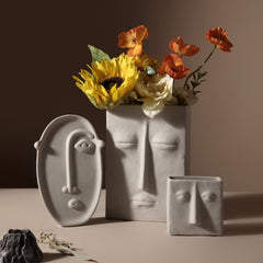 Nordic Style Modern Creative Ceramic Human Face Expression Flower Plants Pot Vase Planter Home Office Desktop Table Decor Gift