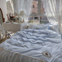 Blue Fairy Princess Style Bed Skirt Four-Piece Set All Cotton Pure Cotton Bed Skirt Bed 1.5/1.8 M