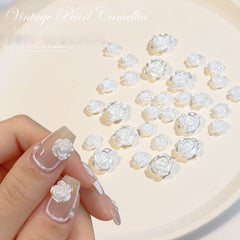 3D White Aurora Camellia Nail Art Jewelry Acrylic Resin Flowers Design Elegant Wedding Charms Accessories Rhinestone Decorations