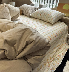 YICKYUE  -  Fashion cute khaki solid floral plaid  bedding set,twin full queen king cotton home textile bed sheet pillow case quilt cover