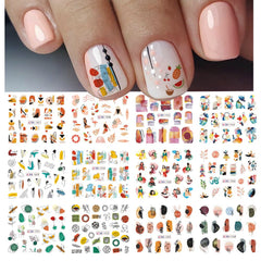 12 designs Abstract geometric kawaii nail sticker decals fall leaf valentine nail art decorations autocollants pour ongles
