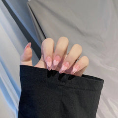 24pcs Pink Color False Nails with Peach Heart Pattern Wearable Finished Nail Tablet  Beautiful False Nail Removable Manicure