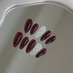 YICKYUE -  Luxury Handmade Almond Press on Nails Vintage Red Diamond Design Reusable False Nails Acrylic Full Cover Nail Tips Nail Art