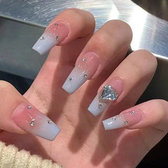 24pcs Artificial Nails Rhinestone Pearl False Nails Full Cover Nail Tips Butterfly Cartoon Press on French Fake Nail Manicure