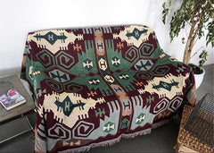 YICKYUE  -  Boho Green Pattern Flower Cotton Woven Thread Throw Blankets Bed Cover Carpet Camping Travel Beach Sofa Leisure Cover