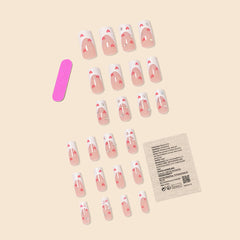 YICKYUE  -  Hot New Women Girls 24Pcs Long Square Red French White Border Heart Full Coverage Wearable Fake Nail Press on Nail Art