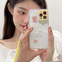 Cute Bear Bunny Korean 3D Tulip Love Beads Bracelet Chain Star Phone Case For iPhone 13 12 11 Pro Max X XS XR Transparent Cover
