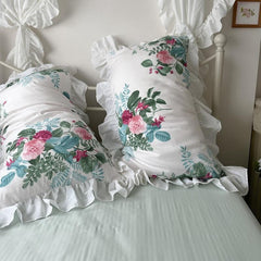YICKYUE  -  100% Cotton Pillowcase Countryside Princess Lotus Leaf Lace Flower Single Pillowcases Girl Pillow Cover Romantic Retro 48 * 74cm