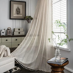 YICKYUE  -  Bohemian Curtains Crochet Lace Semi Transparent Hollow Knit Handmade Tassel Curtains