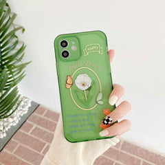 Green silicone phone case for iphone 11 12 mini pro max 7 8 plus se 20 x xr xsmax butterfly tulip flower cute cover capa
